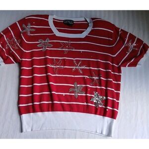 Berek Sweater XL Womens Christmas Beaded Holiday Xmas Granny Jersey Stretch